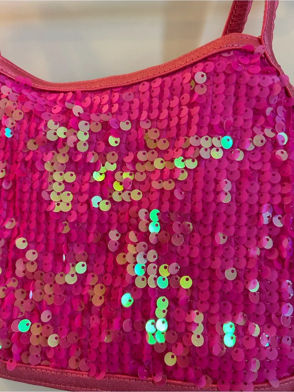 Weissman Hot Pink Sequin Crop Tank Top - Picture 3 of 8
